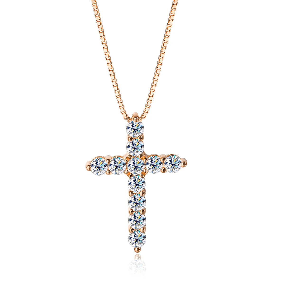 Dazzle Dime D Color VVS1 Moissanite Cross Pendant Necklace Hallmarked S925 Box Chain Design 18K Gold Plated Fine Necklaces for Women