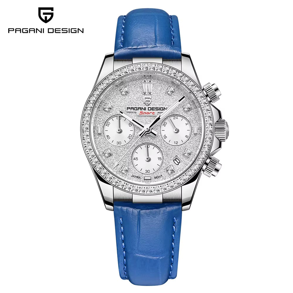 36MM Classic Women Quartz Watch Stainless Steel Sapphire Glass 100M Waterproof Chronograph Reloj Mujer