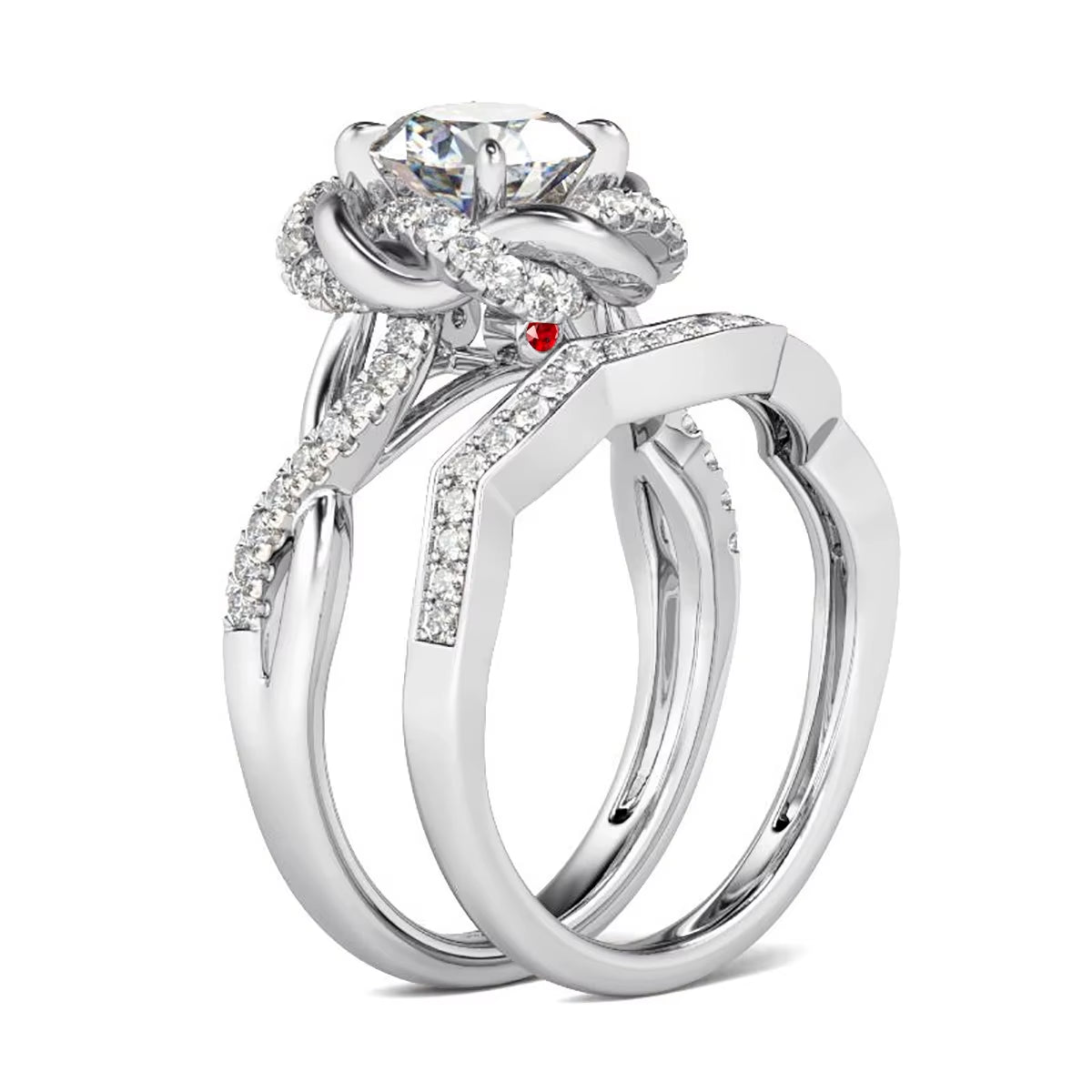 Dazzle Dime® 3CT Moissanite Diamond Twist Floral Ring Set | Luxury Sterling Silver Engagement Jewelry
