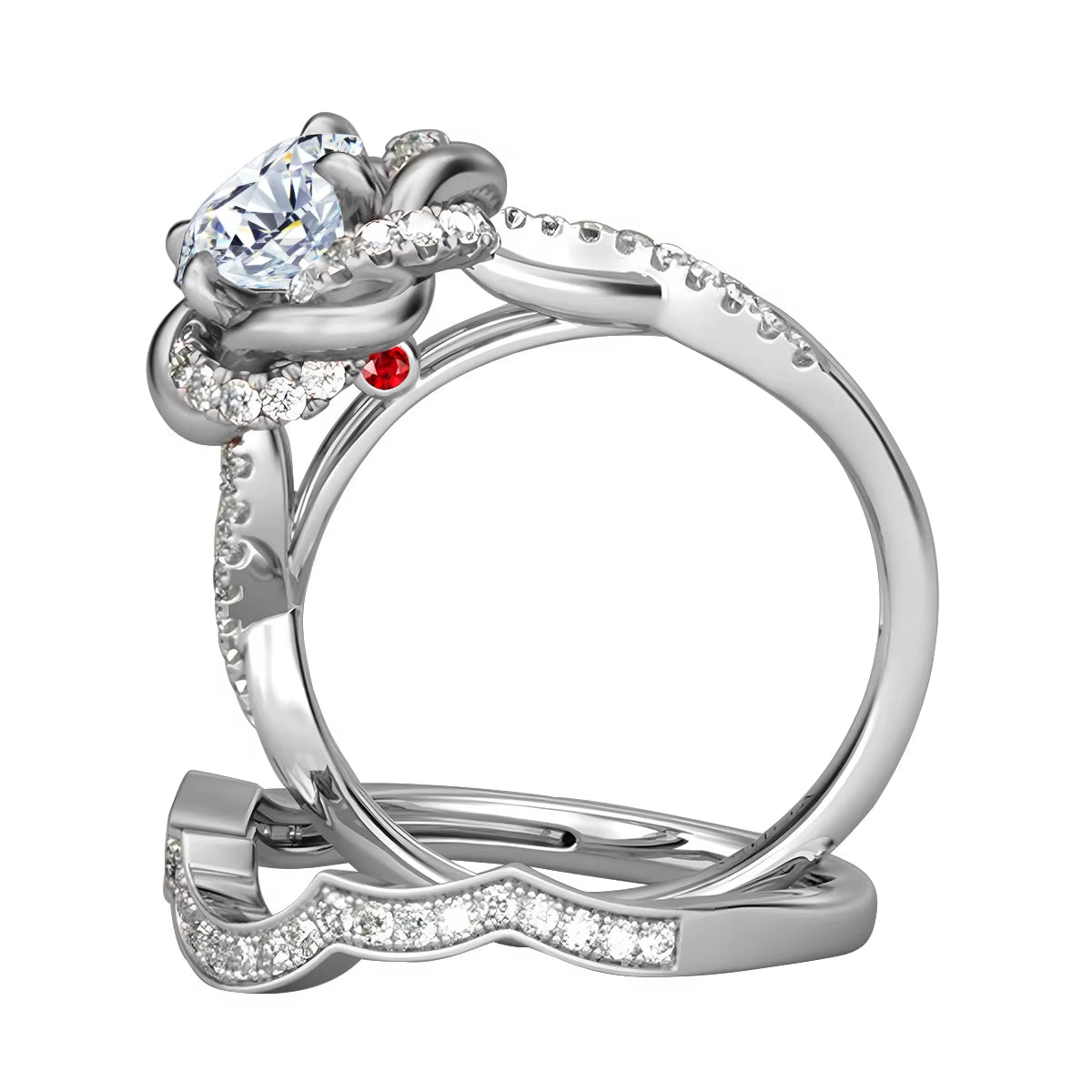 Dazzle Dime® 3CT Moissanite Diamond Twist Floral Ring Set | Luxury Sterling Silver Engagement Jewelry