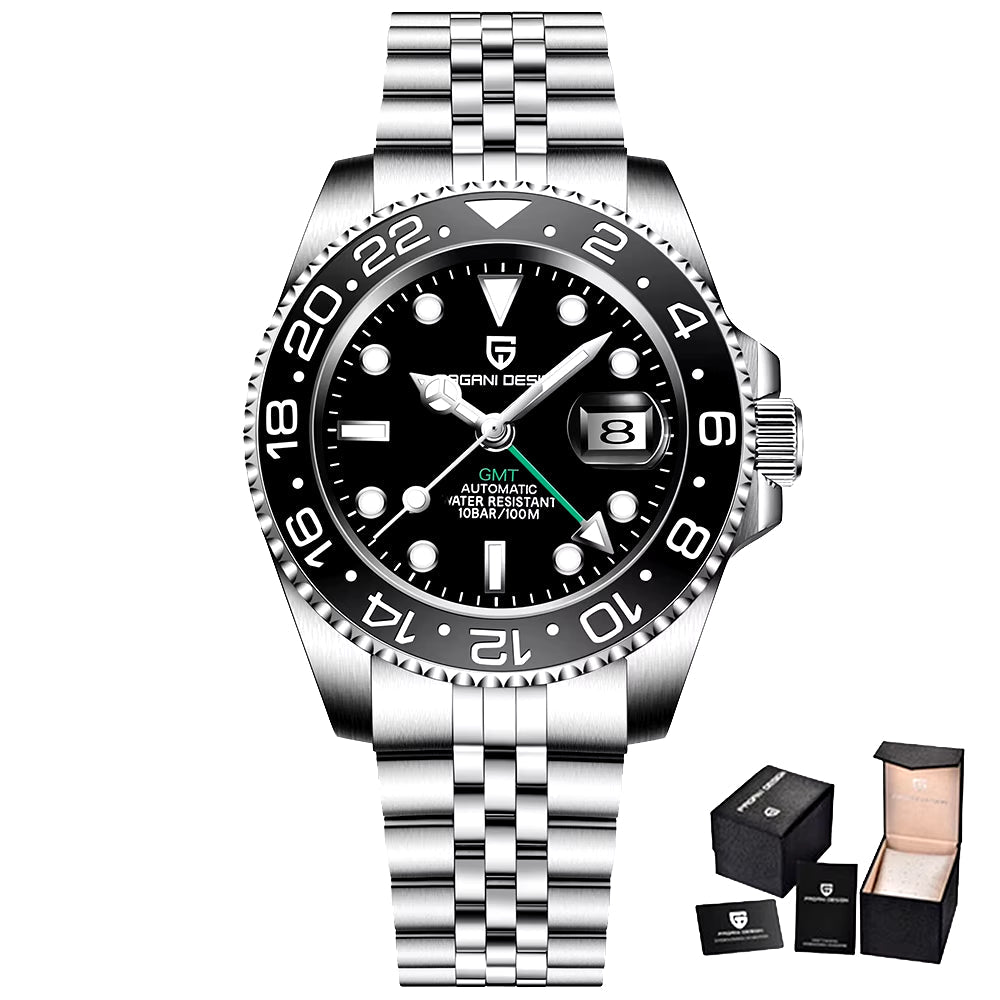 40MM GMT Mechanical Wristwatch Sapphire Glass Ceramic Bezel Automatic Watch Stainless Steel 100M Waterproof Watch