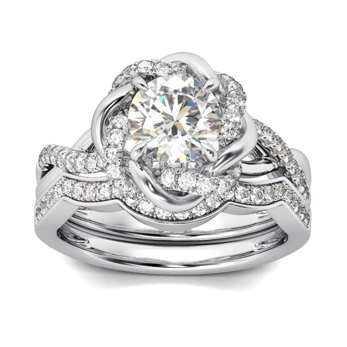 Dazzle Dime® 3CT Moissanite Diamond Twist Floral Ring Set | Luxury Sterling Silver Engagement Jewelry