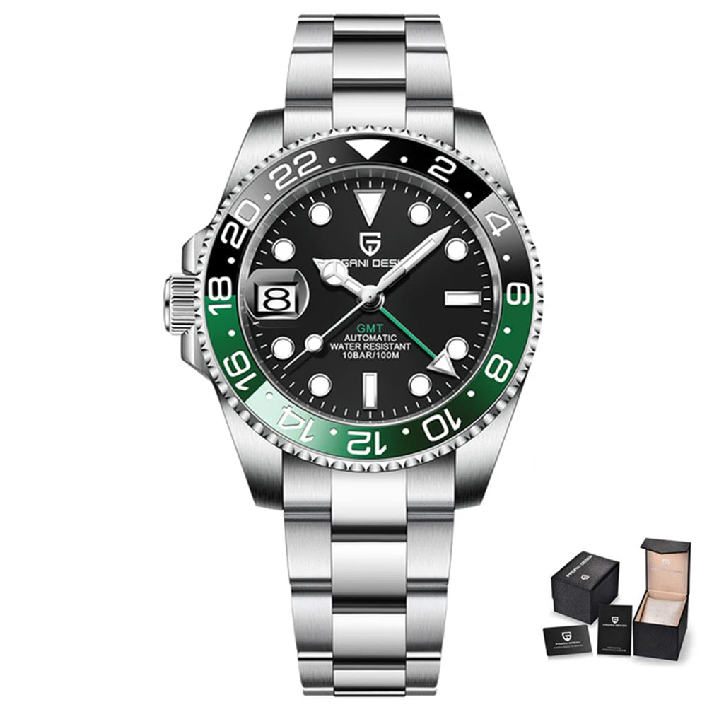 PD-1662 Luxury GMT Men Mechanical Wristwatch Sapphire Glass Stainless Steel 100M Waterproof Automatic Watches