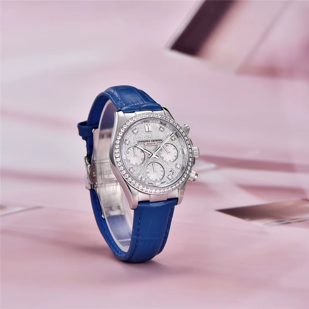 36MM Classic Women Quartz Watch Stainless Steel Sapphire Glass 100M Waterproof Chronograph Reloj Mujer