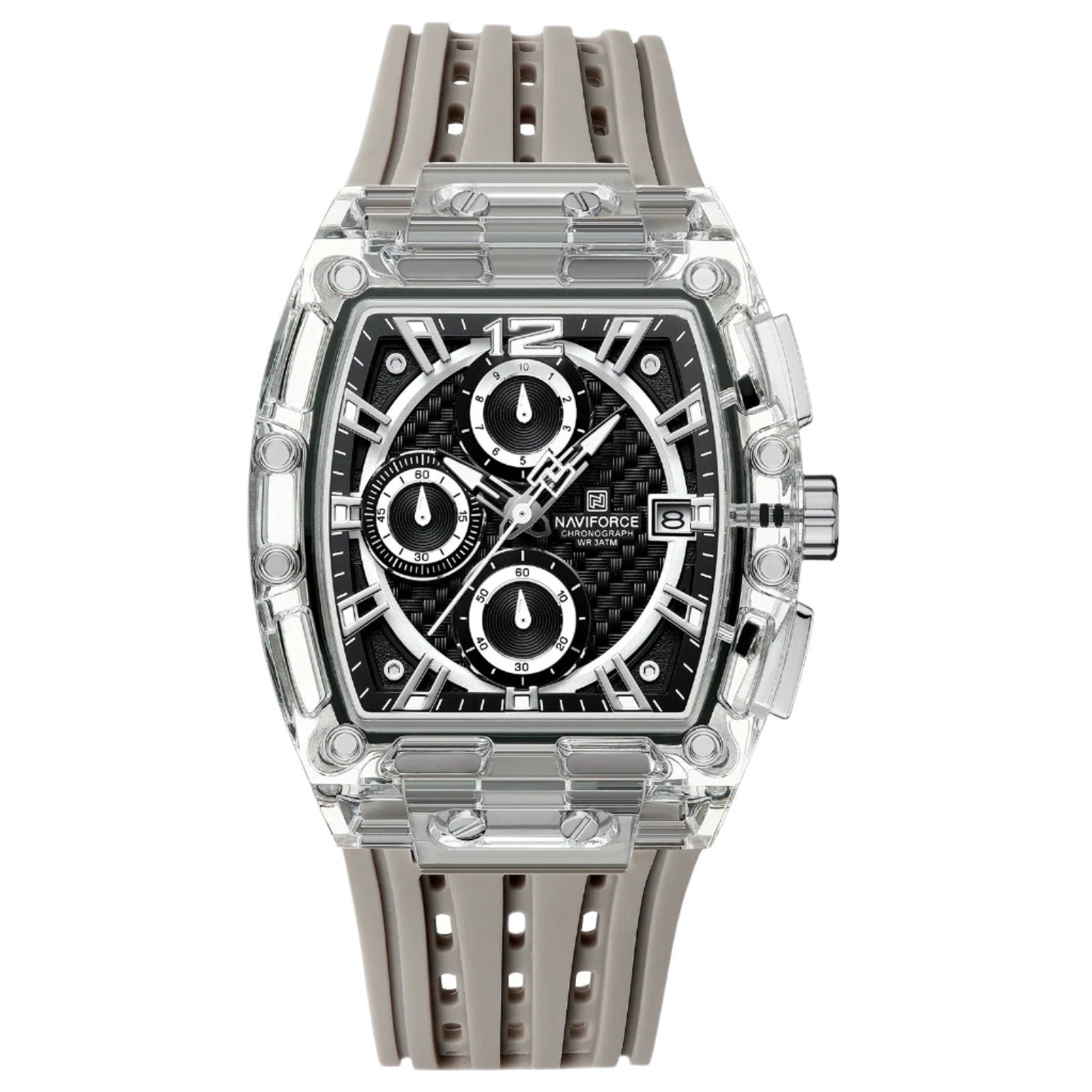 NAVIFORCE 2024/25 Edition Transparent Tonneau Quartz Watch for Men | Luxury Waterproof Sport Outdoor Watch