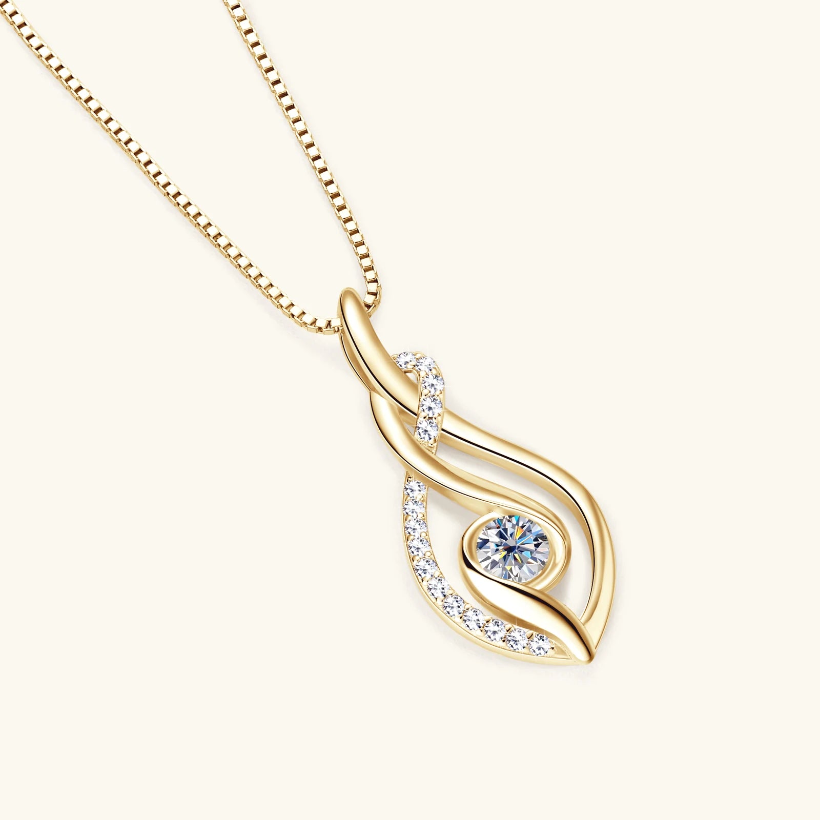 Full Moissanite Twisted Pendant Necklace – 925 Silver with 18K Gold Plating | GRA Certified