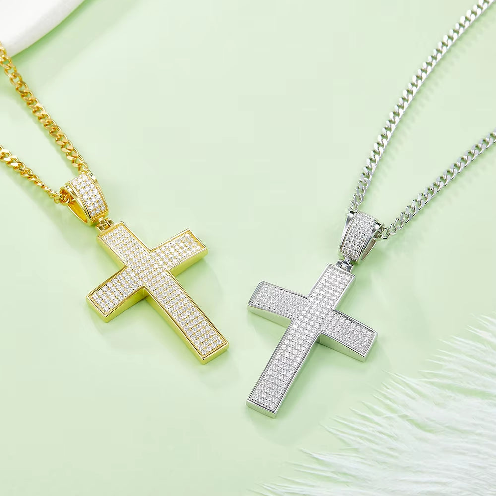 Dazzle Dime Hip Hop Style Classic Luxury Moissanite Cross Pendant Hallmarked 925 Sterling Silver 18K Gold Plated