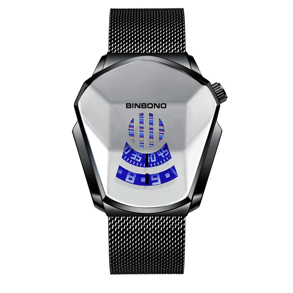 BINBOND Men's Fashion Motorcycle Concept Watch | Luminous Quartz Mesh Steel Band with Touch Screen