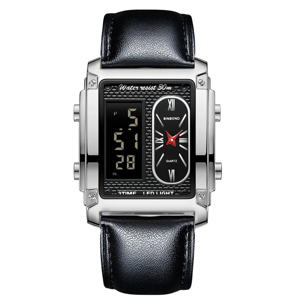 BINBOND Top Brand Luxury Watch for Men - Fashion Quartz Wristwatch Square Gold Stainless Steel Business Clock Relogio Masculino