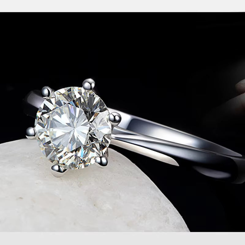 Dazzle Dime® Fine Engagement Ring with 0.5 Carat Lab-Grown Diamond in 925 Sterling Silver, White Gold Clad
