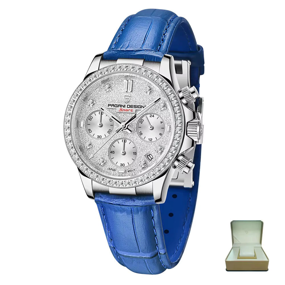 Women's Quartz Wrist Watch Sapphire Stainless Steel Noble Chronograph Relogio Feminino PD1730