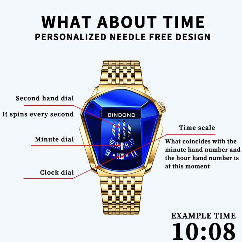 BINBOND Men's Fashion Motorcycle Concept Watch | Luminous Quartz Mesh Steel Band with Touch Screen