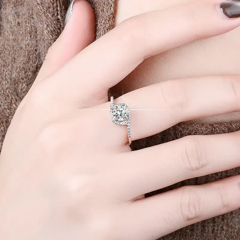 100% Genuine Certified 18K White Gold Rings round VVS 1 Carat Diamond Moissanite Rings Women Bride Wedding Band Fine Jewelry