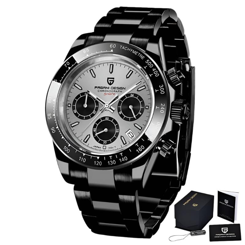PAGANI DESIGN 40mm Men’s Sapphire Chronograph Watch | Retro Quartz Stainless Steel Waterproof Timepiece