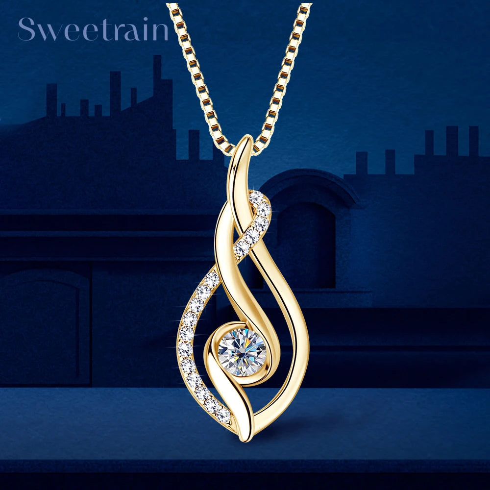 Full Moissanite Twisted Pendant Necklace – 925 Silver with 18K Gold Plating | GRA Certified