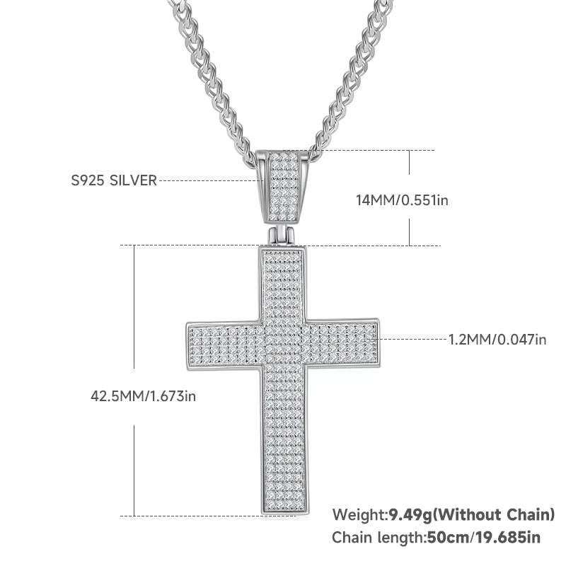 Dazzle Dime Hip Hop Style Classic Luxury Moissanite Cross Pendant Hallmarked 925 Sterling Silver 18K Gold Plated