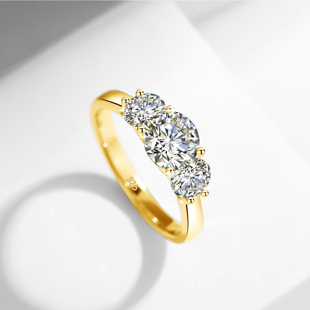 Dazzle Dime 18K Gold Moissanite Engagement Ring for Women 3 Stone 100% Real Sophisticated Luxury K Gold