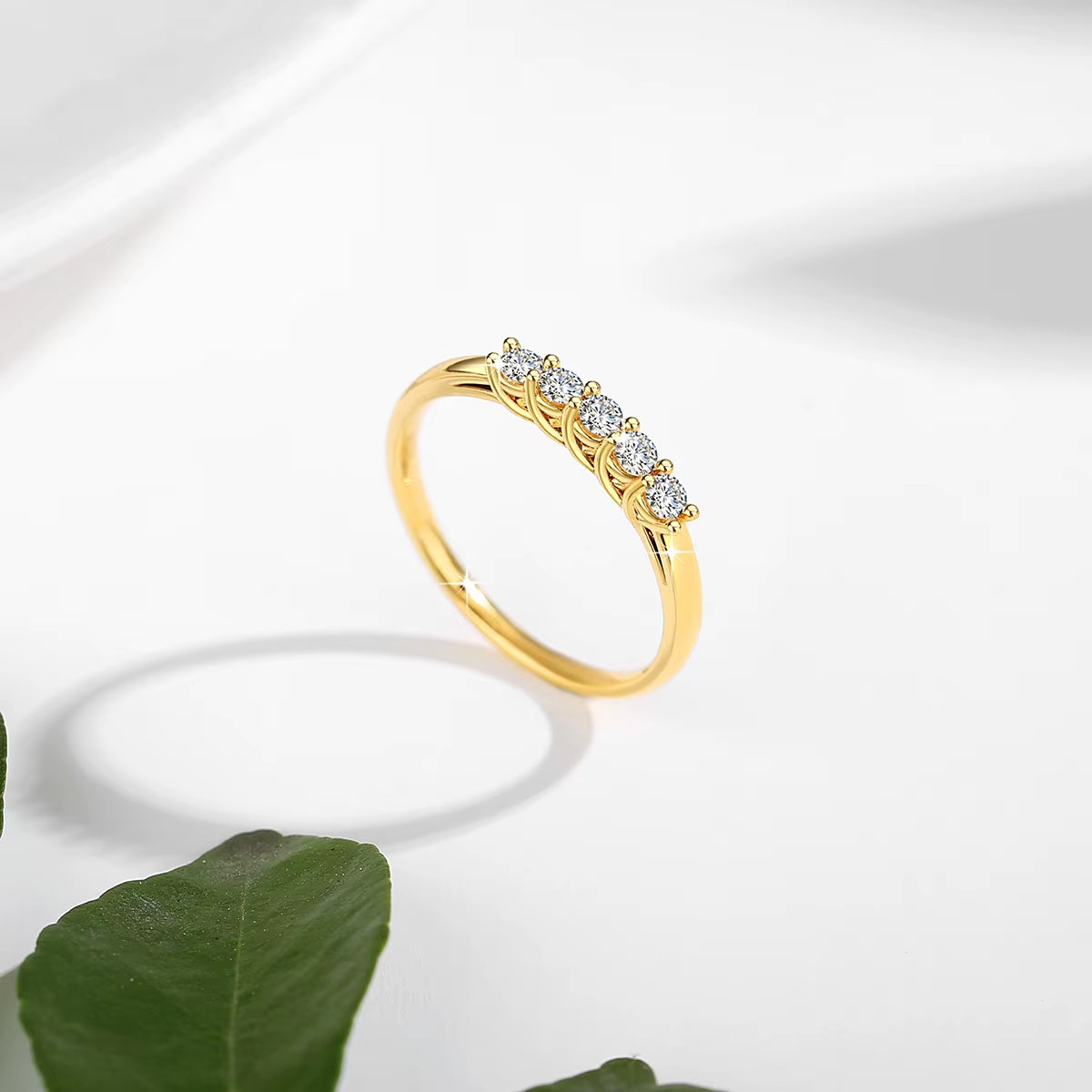 Dazzle Dime® 18K Gold Moissanite Row Ring | Certified High Jewelry for Women