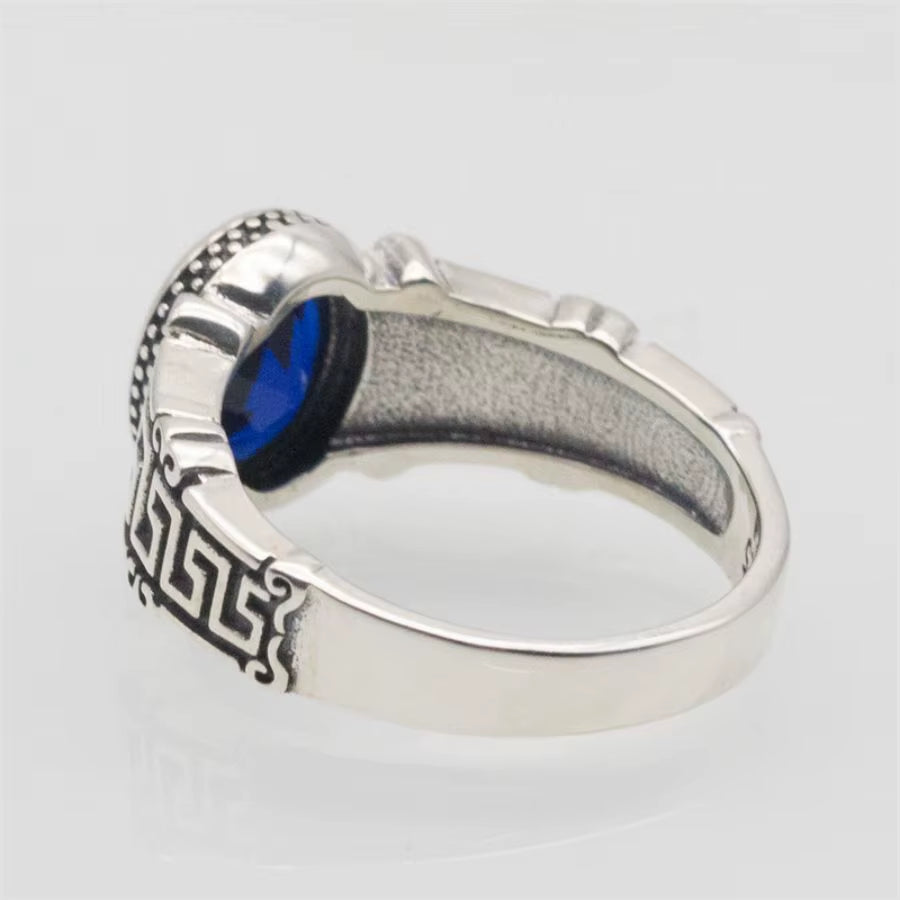 Dazzle Dime® S925 Sterling Silver Men's Ring with Blue Cubic Zirconia | Classic Wedding & Gift Jewelry