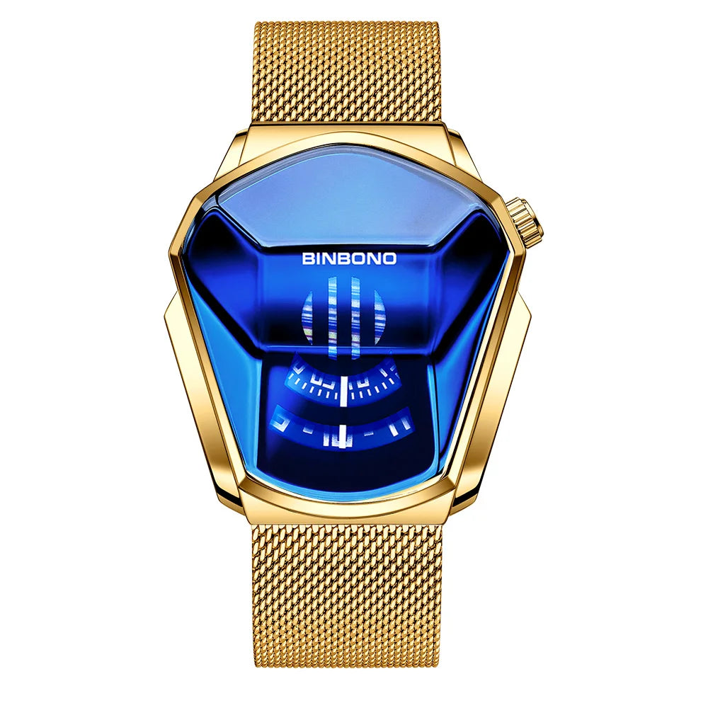 BINBOND Men's Fashion Motorcycle Concept Watch | Luminous Quartz Mesh Steel Band with Touch Screen