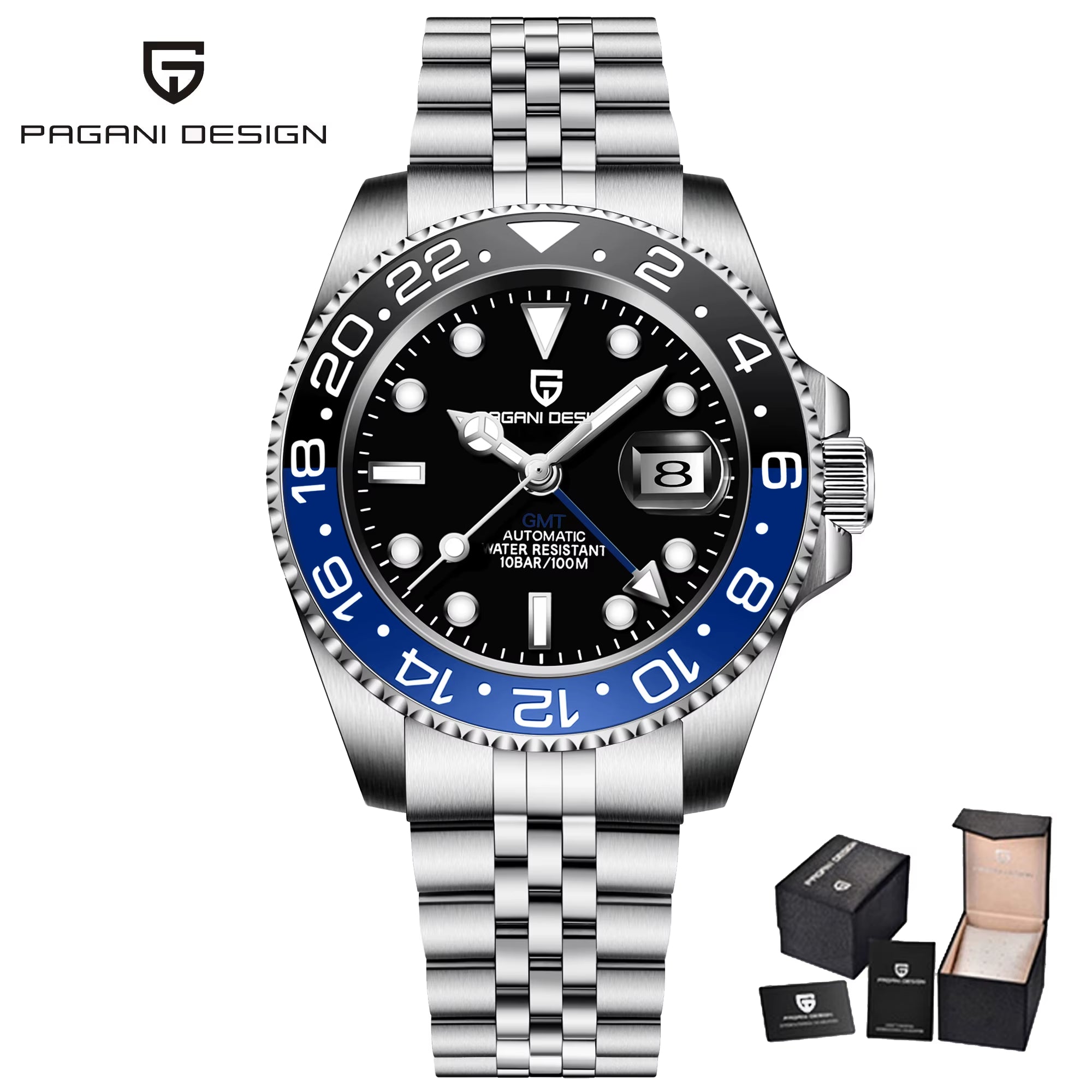 40MM GMT Mechanical Wristwatch Sapphire Glass Ceramic Bezel Automatic Watch Stainless Steel 100M Waterproof Watch
