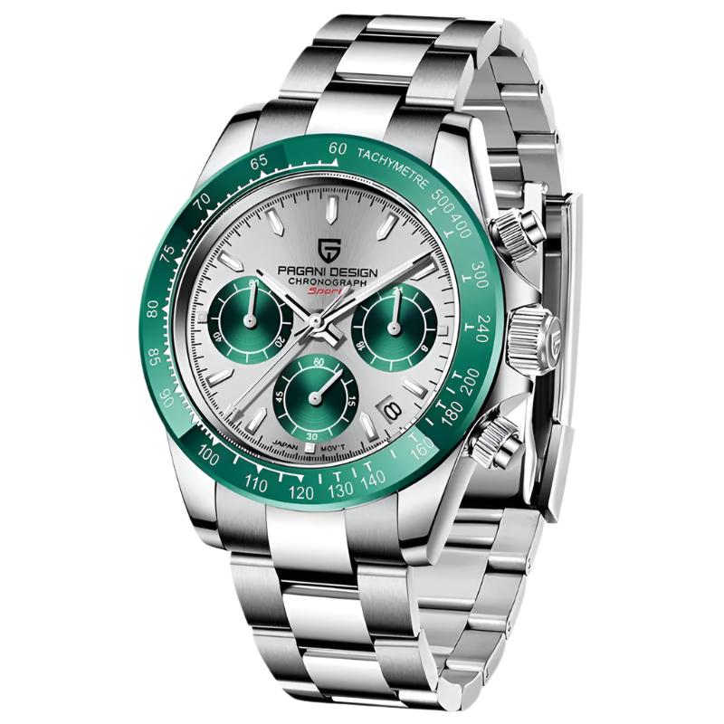 PAGANI DESIGN 40mm Men’s Sapphire Chronograph Watch | Retro Quartz Stainless Steel Waterproof Timepiece