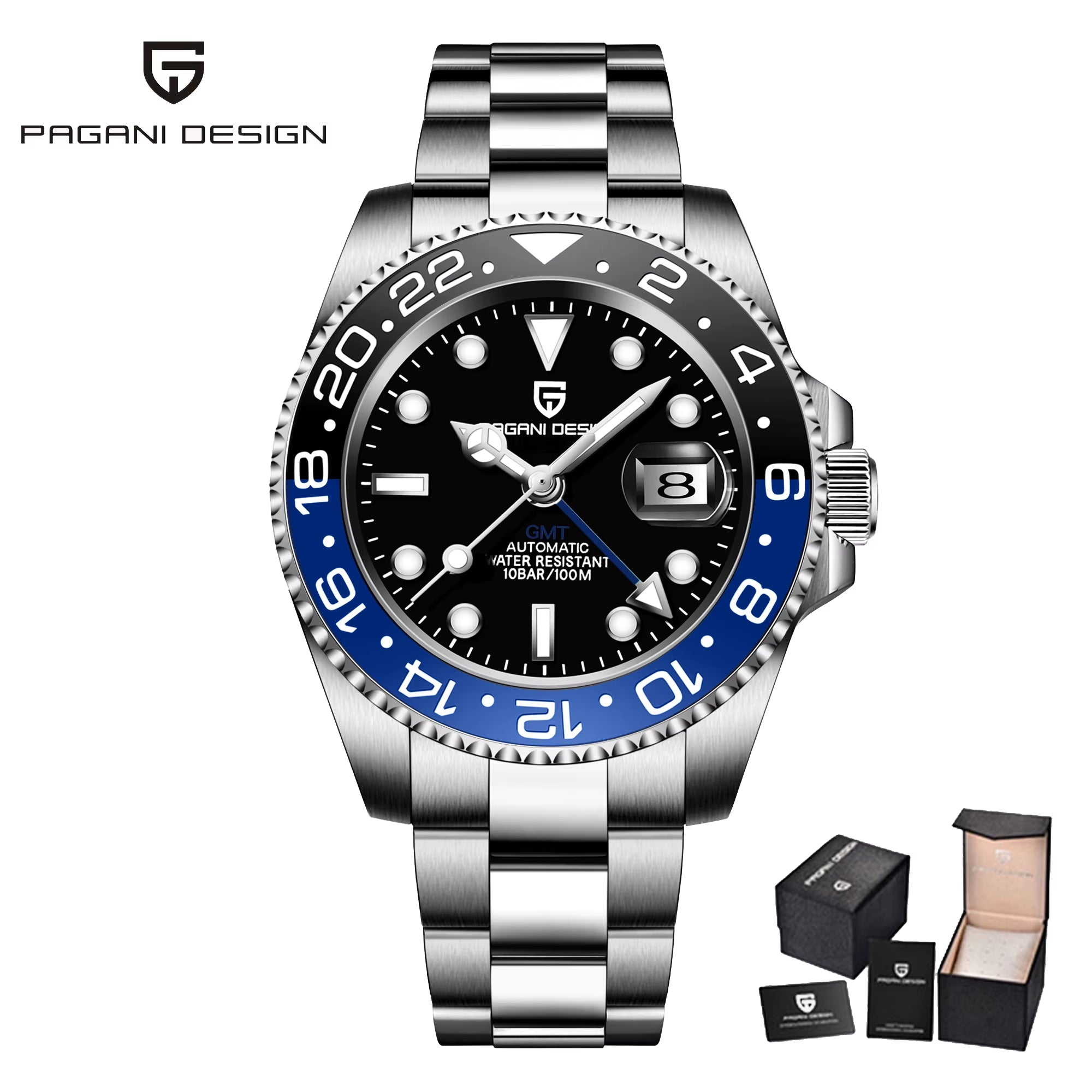 40MM GMT Mechanical Wristwatch Sapphire Glass Ceramic Bezel Automatic Watch Stainless Steel 100M Waterproof Watch