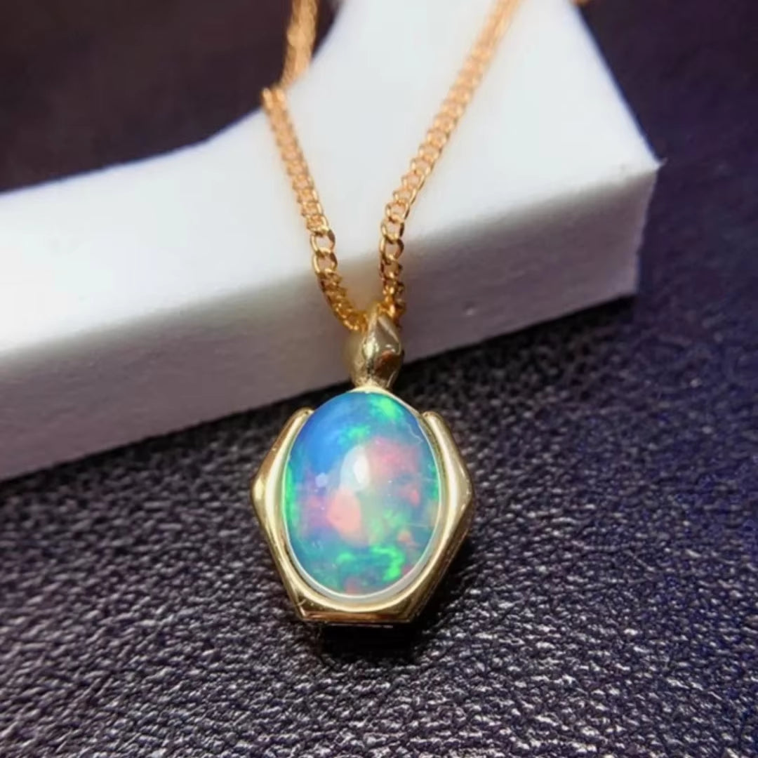 Dazzle Dime® Natural Opal Pendant Necklace | S925 Sterling Silver Retro Light Luxury Clavicle Chain
