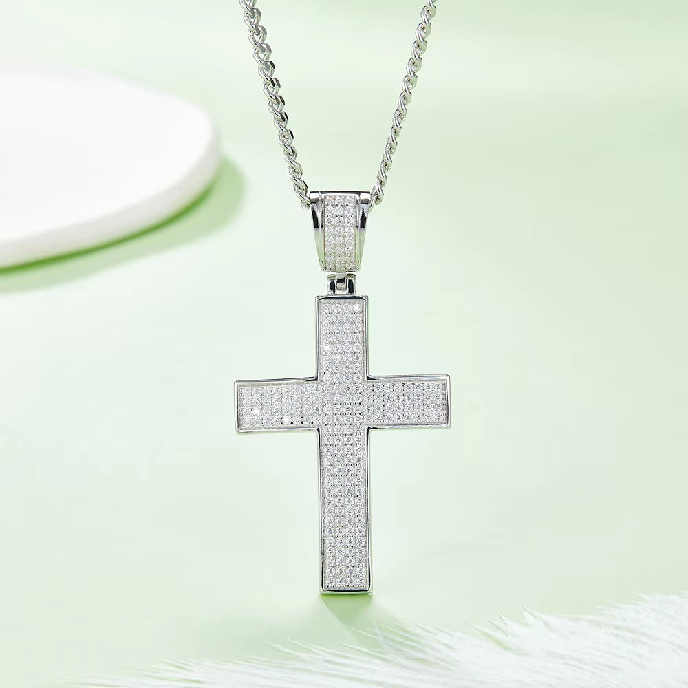 Dazzle Dime Hip Hop Style Classic Luxury Moissanite Cross Pendant Hallmarked 925 Sterling Silver 18K Gold Plated