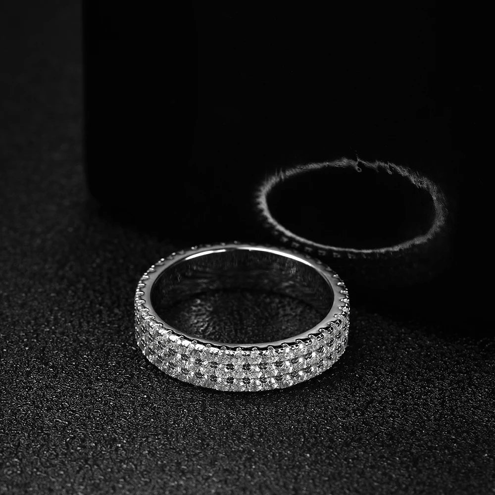 Dazzle Dime Full Moissanite Ring 925 Sterling Sliver Plated 18K Hip Hop Rings for Woman Man Party Sparkling Jewely