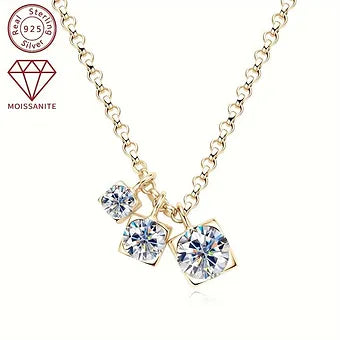 š Elegant 3 Moissanite Pendant Necklace š 925 Ladies Fashion 0.9ct Total Carat - Dazzle Dime