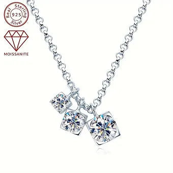 š Elegant 3 Moissanite Pendant Necklace š 925 Ladies Fashion 0.9ct Total Carat - Dazzle Dime