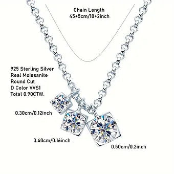 š Elegant 3 Moissanite Pendant Necklace š 925 Ladies Fashion 0.9ct Total Carat - Dazzle Dime