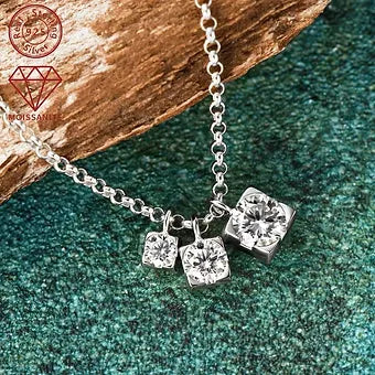 š Elegant 3 Moissanite Pendant Necklace š 925 Ladies Fashion 0.9ct Total Carat - Dazzle Dime