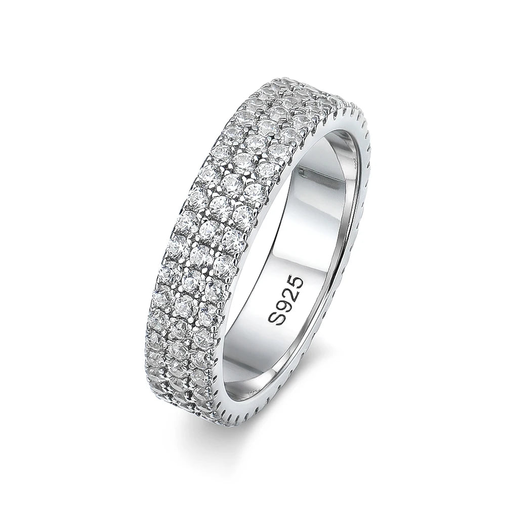 Dazzle Dime Full Moissanite Ring 925 Sterling Sliver Plated 18K Hip Hop Rings for Woman Man Party Sparkling Jewely
