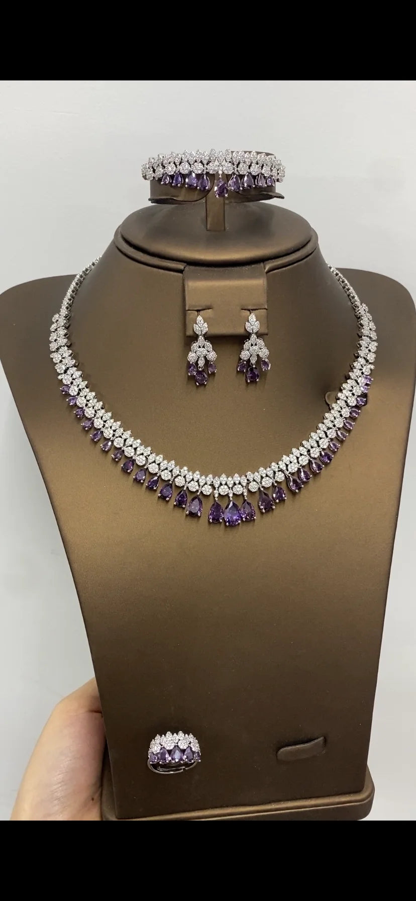 Brides Accessories Tassel Water Drop Necklace Earring - Luxury White Cubic Zirconia Bridal Jewelry Set 4Pcs Set for Wedding Party