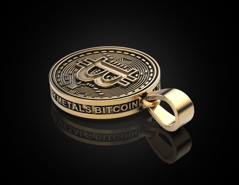 Dazzle Dime 925 Sterling Casted Base 18K White and Yellow Gold plated Bitcoin Pendant with Chain DAZZLE DIME®