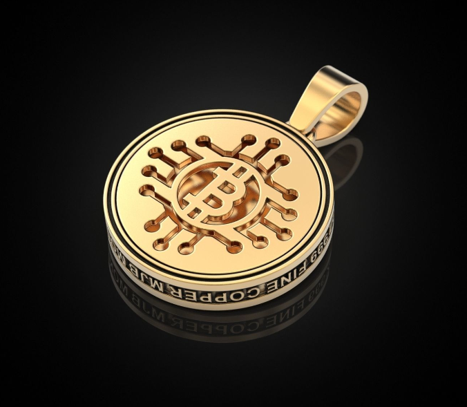 Dazzle Dime 925 Sterling Casted Base 18K White and Yellow Gold plated Bitcoin Pendant with Chain DAZZLE DIME®