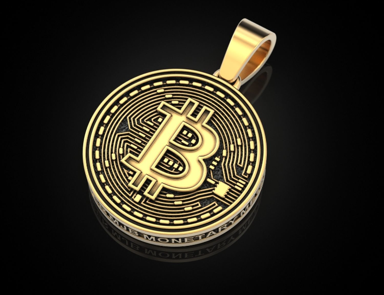 Dazzle Dime 925 Sterling Casted Base 18K White and Yellow Gold plated Bitcoin Pendant with Chain DAZZLE DIME®