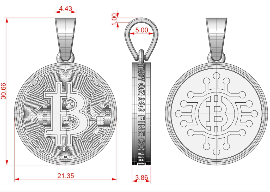 Dazzle Dime 925 Sterling Casted Base 18K White and Yellow Gold plated Bitcoin Pendant with Chain DAZZLE DIME®