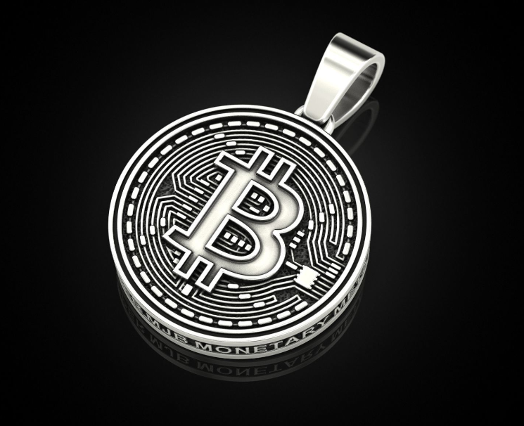 Dazzle Dime 925 Sterling Casted Base 18K White and Yellow Gold plated Bitcoin Pendant with Chain DAZZLE DIME®