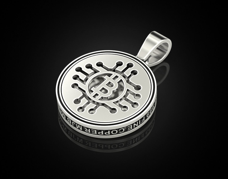 Dazzle Dime 925 Sterling Casted Base 18K White and Yellow Gold plated Bitcoin Pendant with Chain DAZZLE DIME®