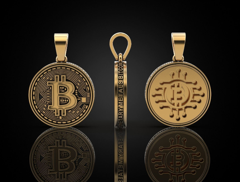 Dazzle Dime 925 Sterling Casted Base 18K White and Yellow Gold plated Bitcoin Pendant with Chain DAZZLE DIME®