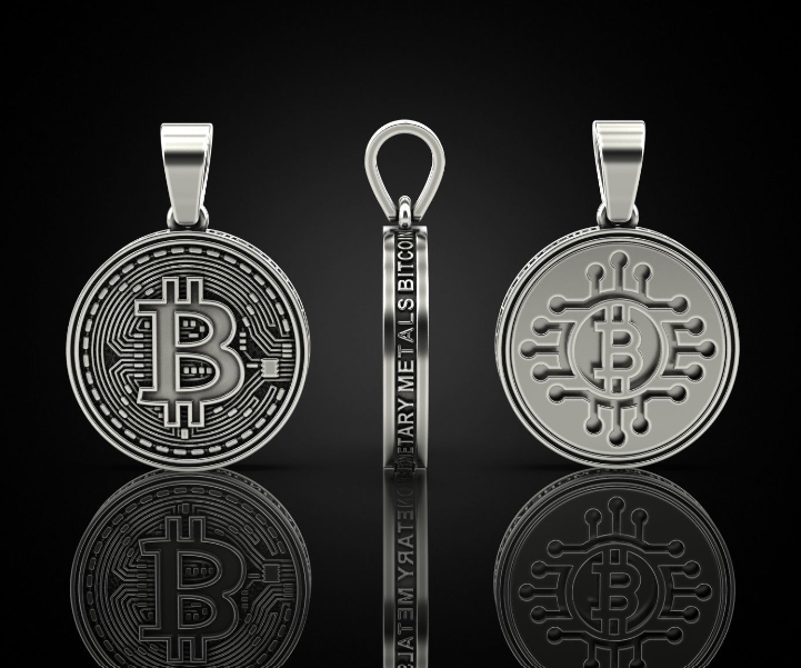 Dazzle Dime 925 Sterling Casted Base 18K White and Yellow Gold plated Bitcoin Pendant with Chain DAZZLE DIME®