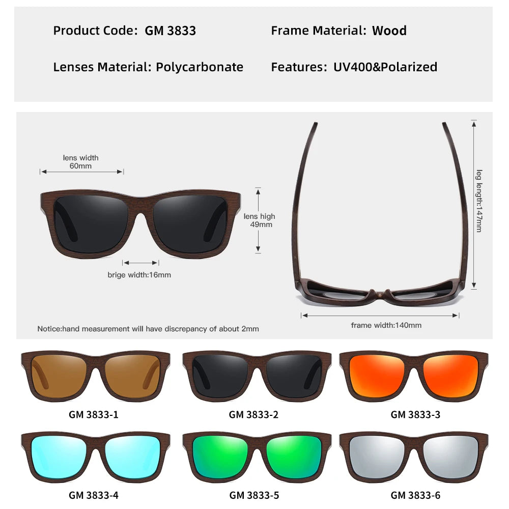 Handmade Natural Bamboo Wooden Polarized Sunglasses with Mirror-Coating Lenses & UV400 Protection