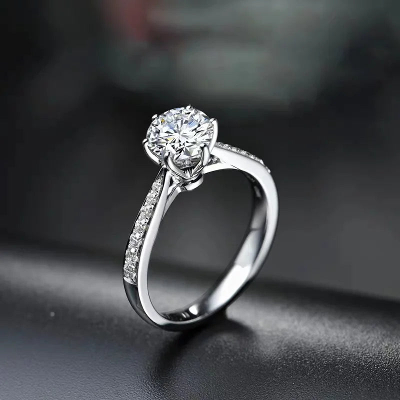 Dazzle Dime® Fine Engagement Ring with 1 Carat Lab-Grown Diamond in 925 Sterling Silver – White Gold Clad Crystal Proposal Ring