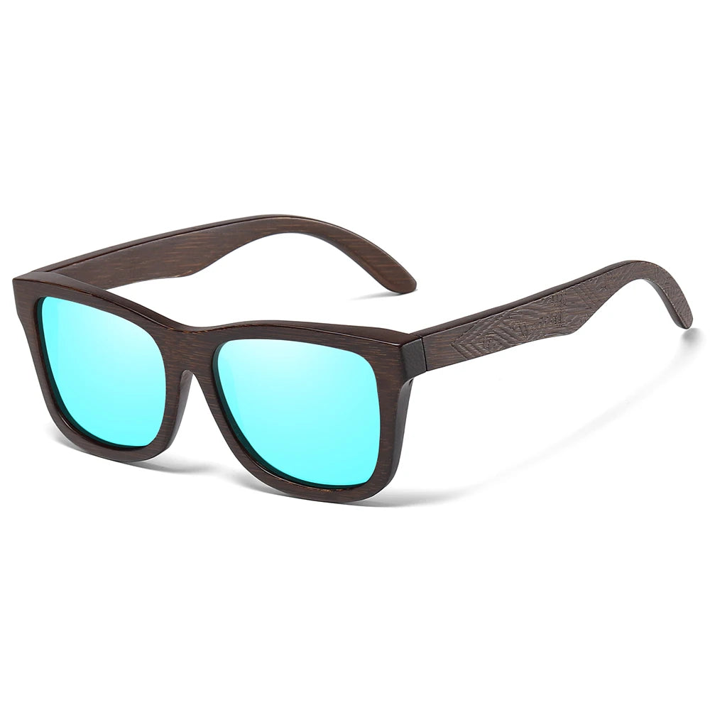 Handmade Natural Bamboo Wooden Polarized Sunglasses with Mirror-Coating Lenses & UV400 Protection