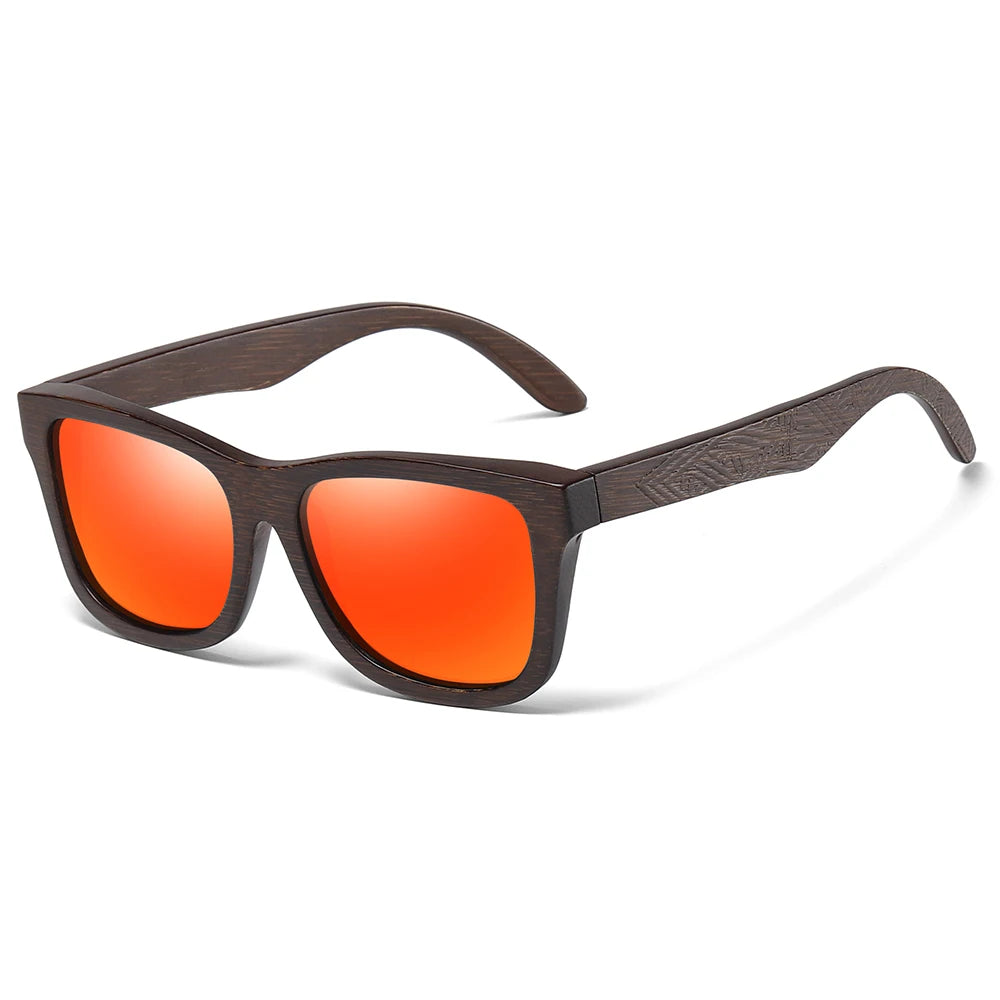 Handmade Natural Bamboo Wooden Polarized Sunglasses with Mirror-Coating Lenses & UV400 Protection