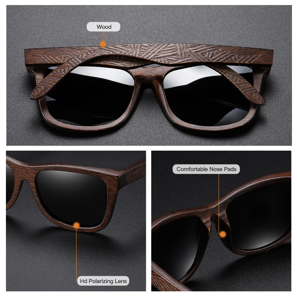 Handmade Natural Bamboo Wooden Polarized Sunglasses with Mirror-Coating Lenses & UV400 Protection