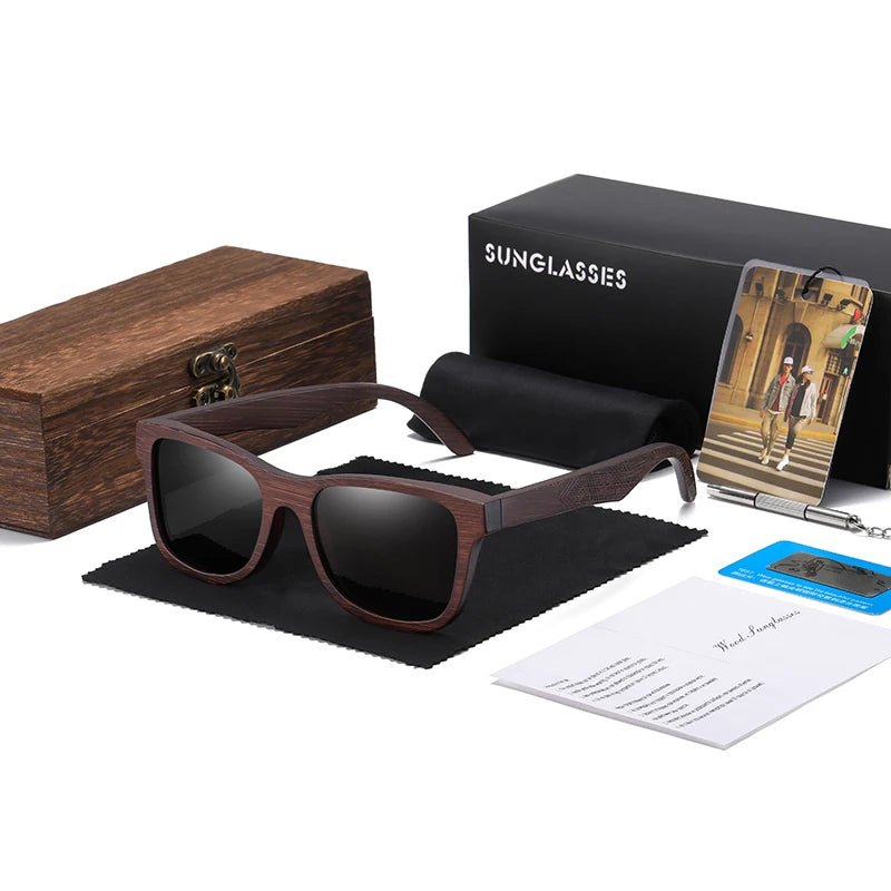 Handmade Natural Bamboo Wooden Polarized Sunglasses with Mirror-Coating Lenses & UV400 Protection